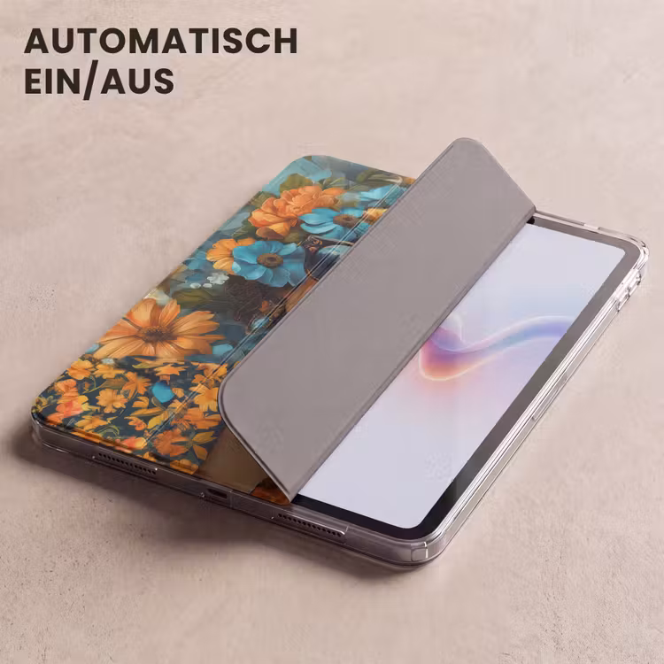 iPad-Hülle - Frau - Blumen - Orange - Blau - Modern — 5