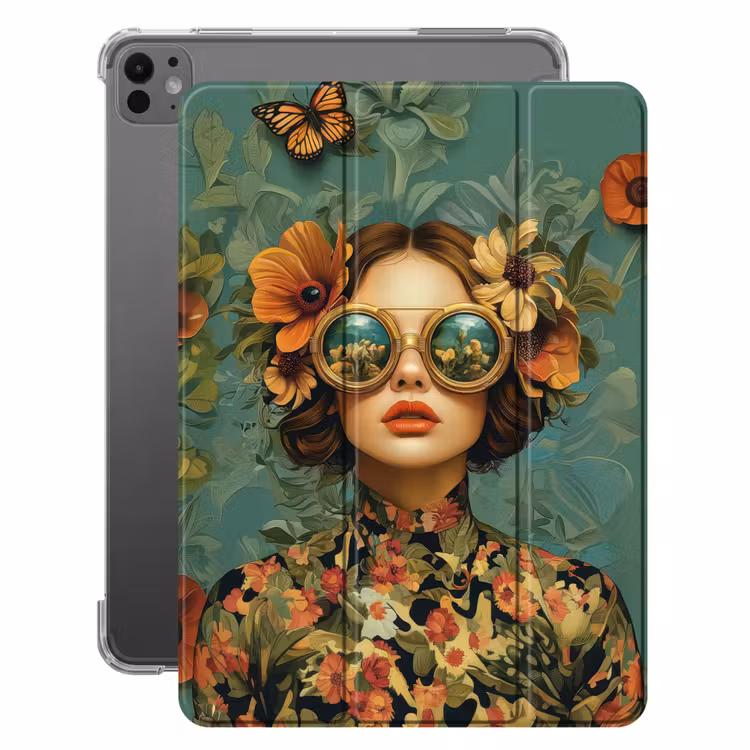 iPad-Hülle - Frau - Blumen - Schmetterlinge - Natur - Vintage — 1