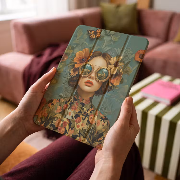 iPad-Hülle - Frau - Blumen - Schmetterlinge - Natur - Vintage — 4