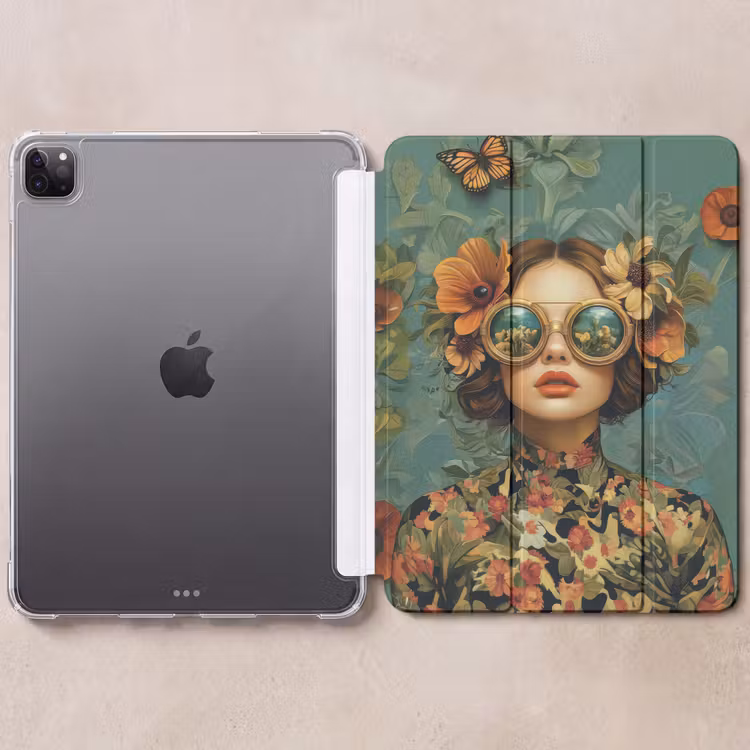 iPad-Hülle - Frau - Blumen - Schmetterlinge - Natur - Vintage — 6