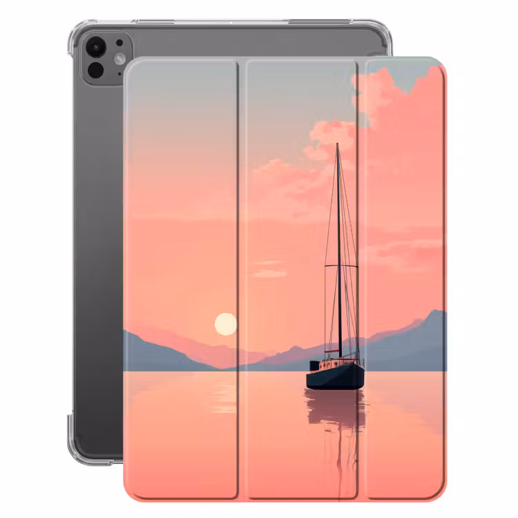 iPad-Hülle - Segelboot - Rosa Meer - Sonnenuntergang - Berge — 1