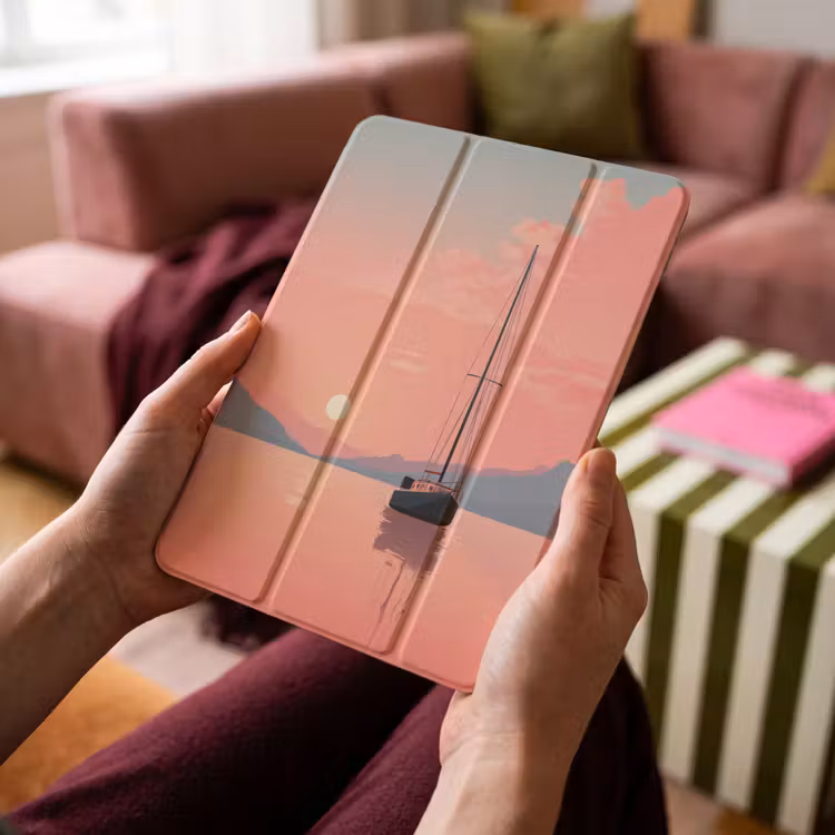 iPad-Hülle - Segelboot - Rosa Meer - Sonnenuntergang - Berge — 4