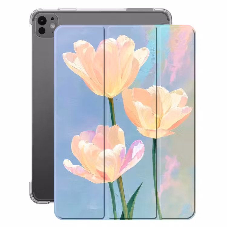 iPad-Hülle - Tulpen - Rosa Akzente - Blau — 1