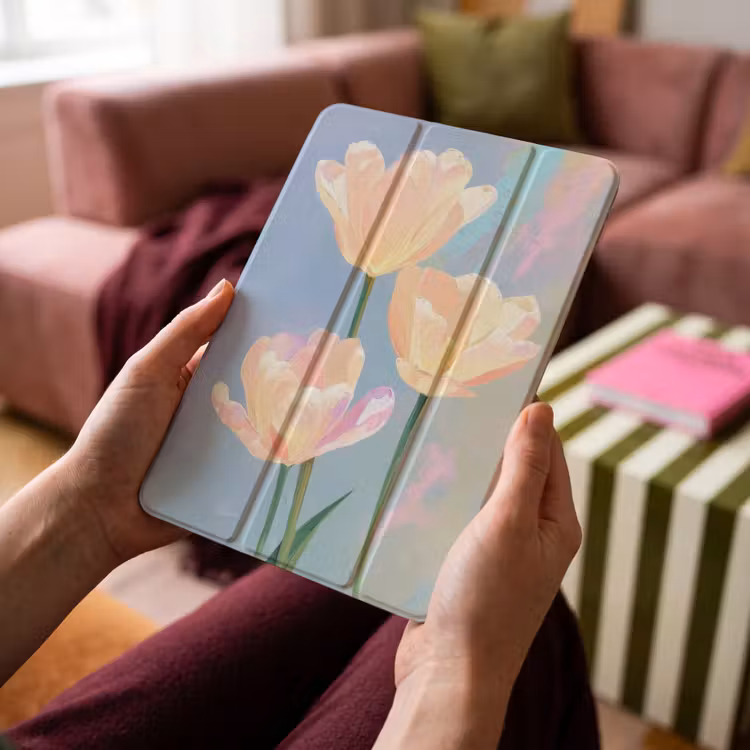 iPad-Hülle - Tulpen - Rosa Akzente - Blau — 4