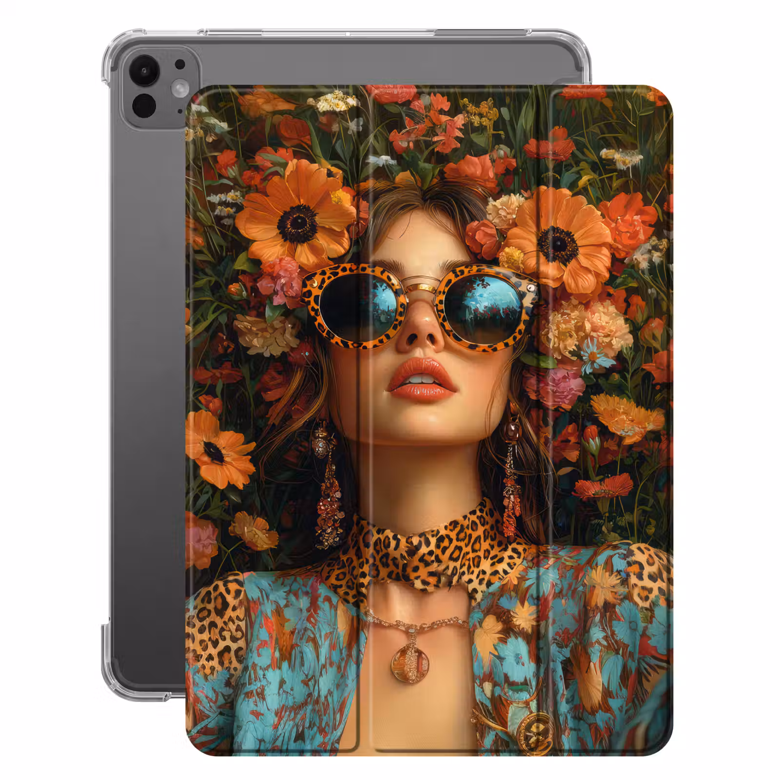 iPad-Hülle - Frauen - Blumen - Modern - Brille - Abstrakt — 1