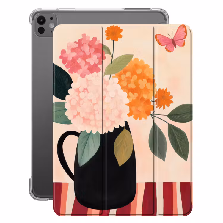 iPad-Hülle - Vase - Blumen - Schmetterling - Rot — 1