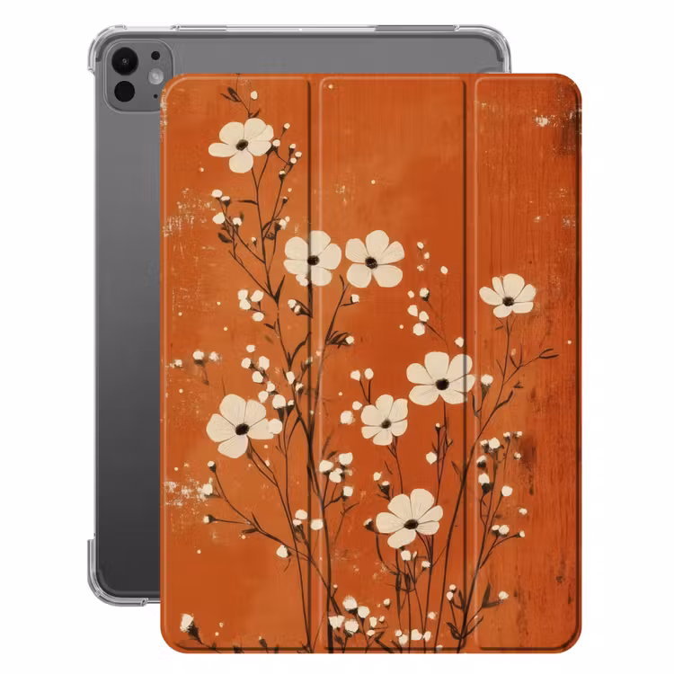 iPad-Hülle - Blumen - Weiß - Dezent - Rostfarbe — 1