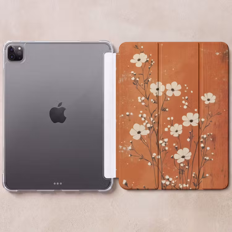 iPad-Hülle - Blumen - Weiß - Dezent - Rostfarbe — 6