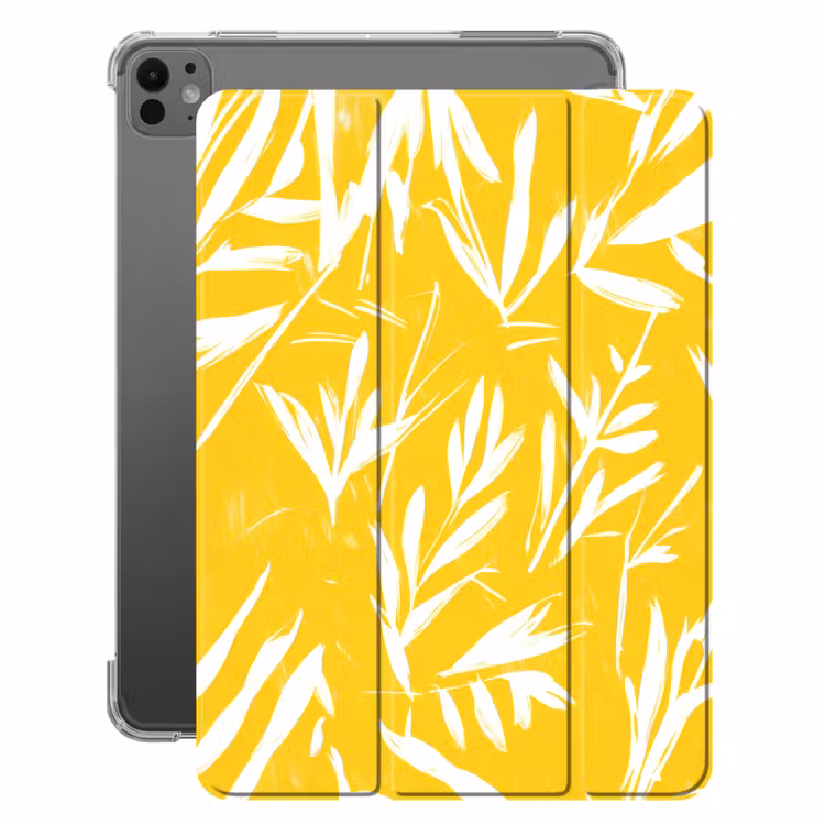 iPad-Hülle - Abstrakt - Blätter - Gelb - Pinselstriche — 1