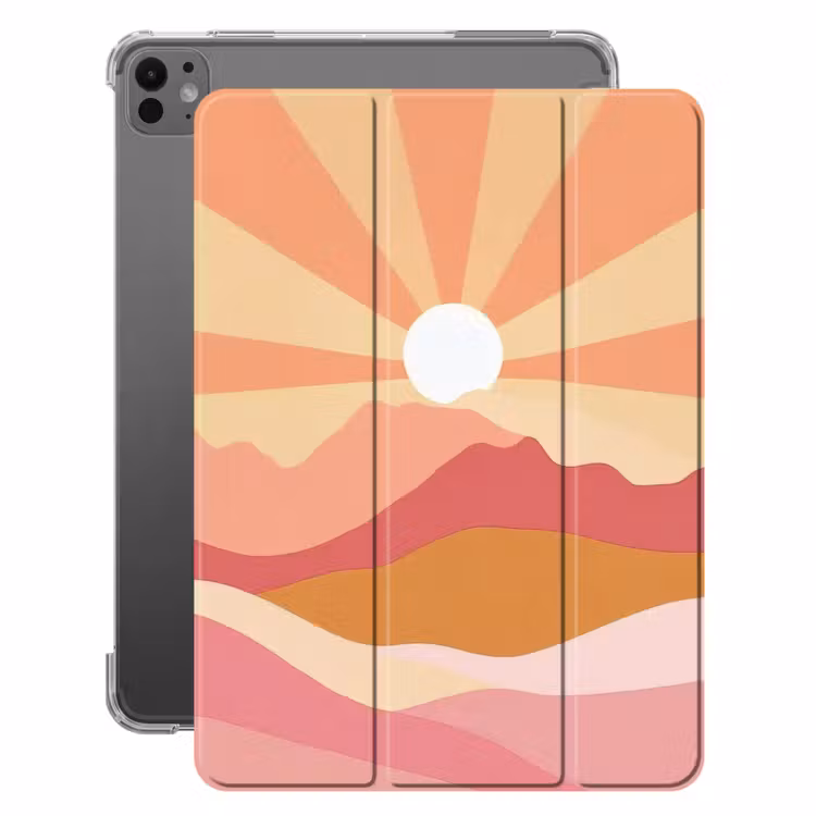 iPad-Hülle - Berge - Abstrakt - Sonnenstrahlen - Rosa — 1