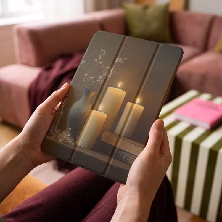 iPad-Hülle - Kerzen - Stilleben - Rustikal - Bücher — 4