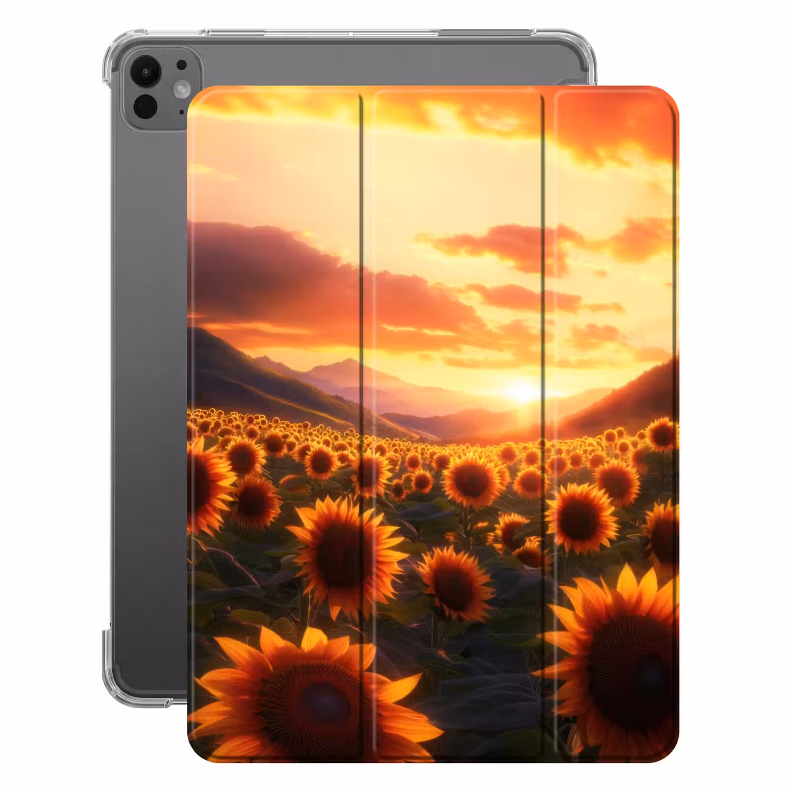 iPad-Hülle - Sonnenblumen - Sonnenuntergang - Landschaft — 1