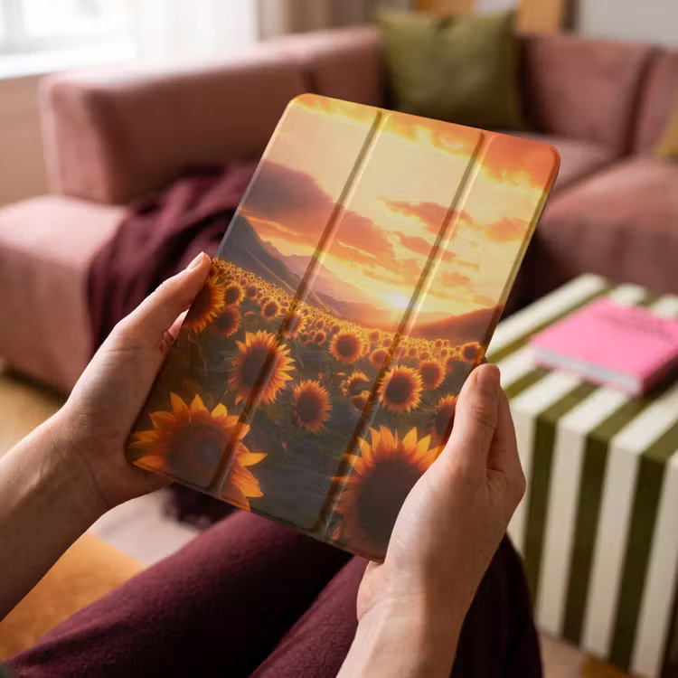 iPad-Hülle - Sonnenblumen - Sonnenuntergang - Landschaft — 4