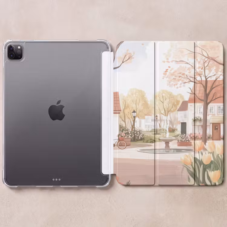iPad-Hülle - Dorfplatz - Springbrunnen - Tulpen — 6