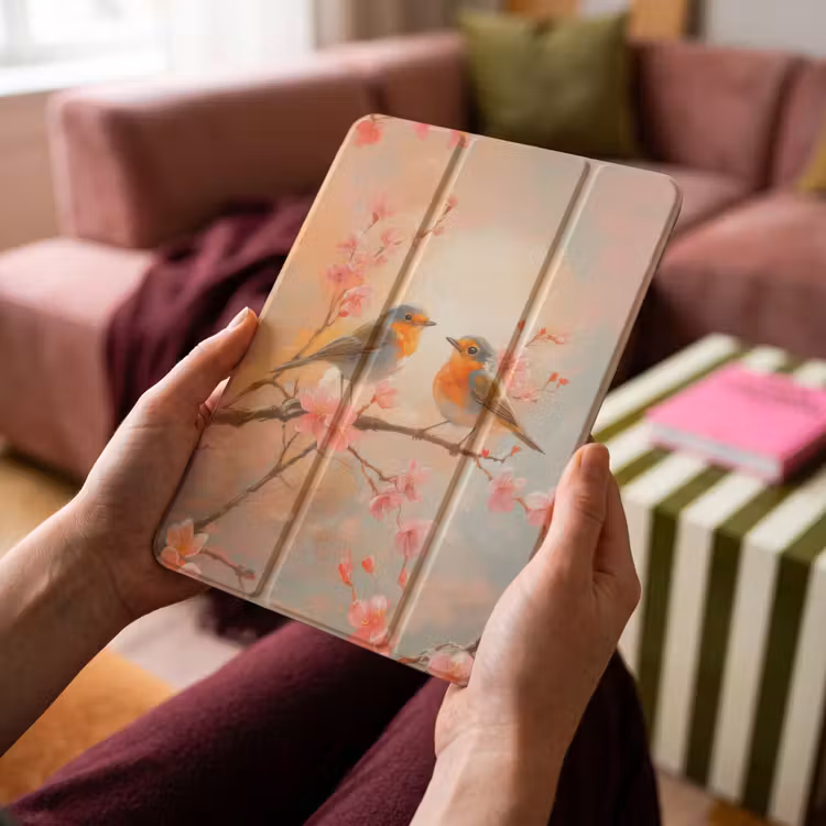iPad-Hülle - Rotkehlchen - Zierpflanze - Blütenzweig — 4