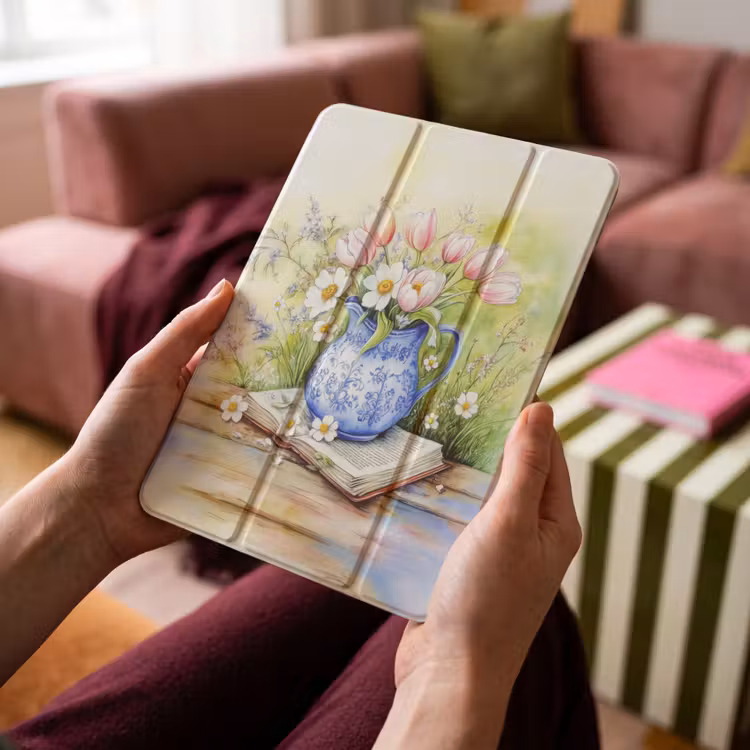 iPad-Hülle - Vase - Delfter Blau - Gänseblümchen — 4