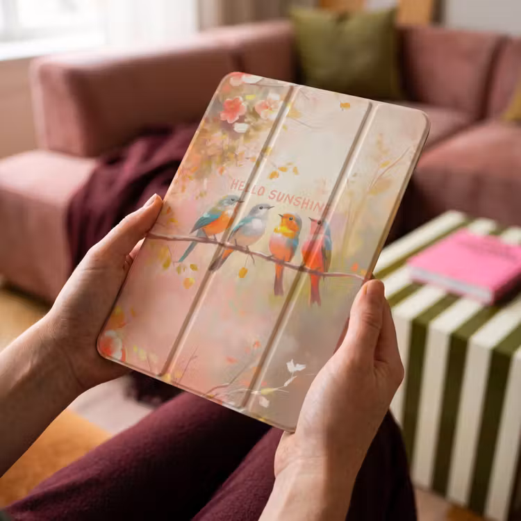 iPad-Hülle - Vögel - Zweig - Zitat - Rosa — 4