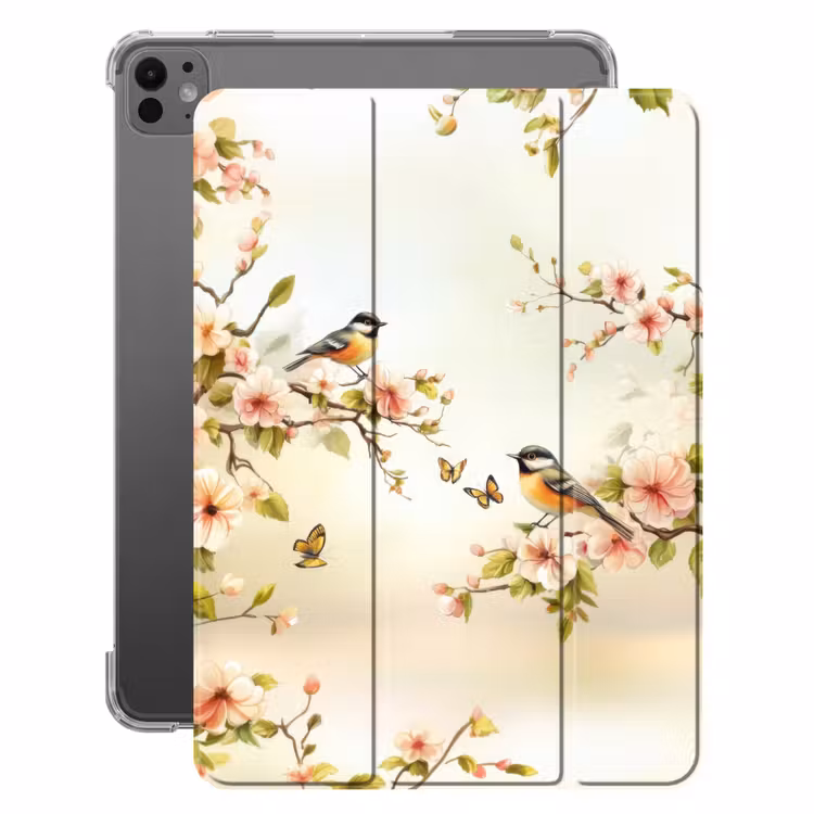 iPad-Hülle - Äste - Blumen - Vögel - Rosa — 1
