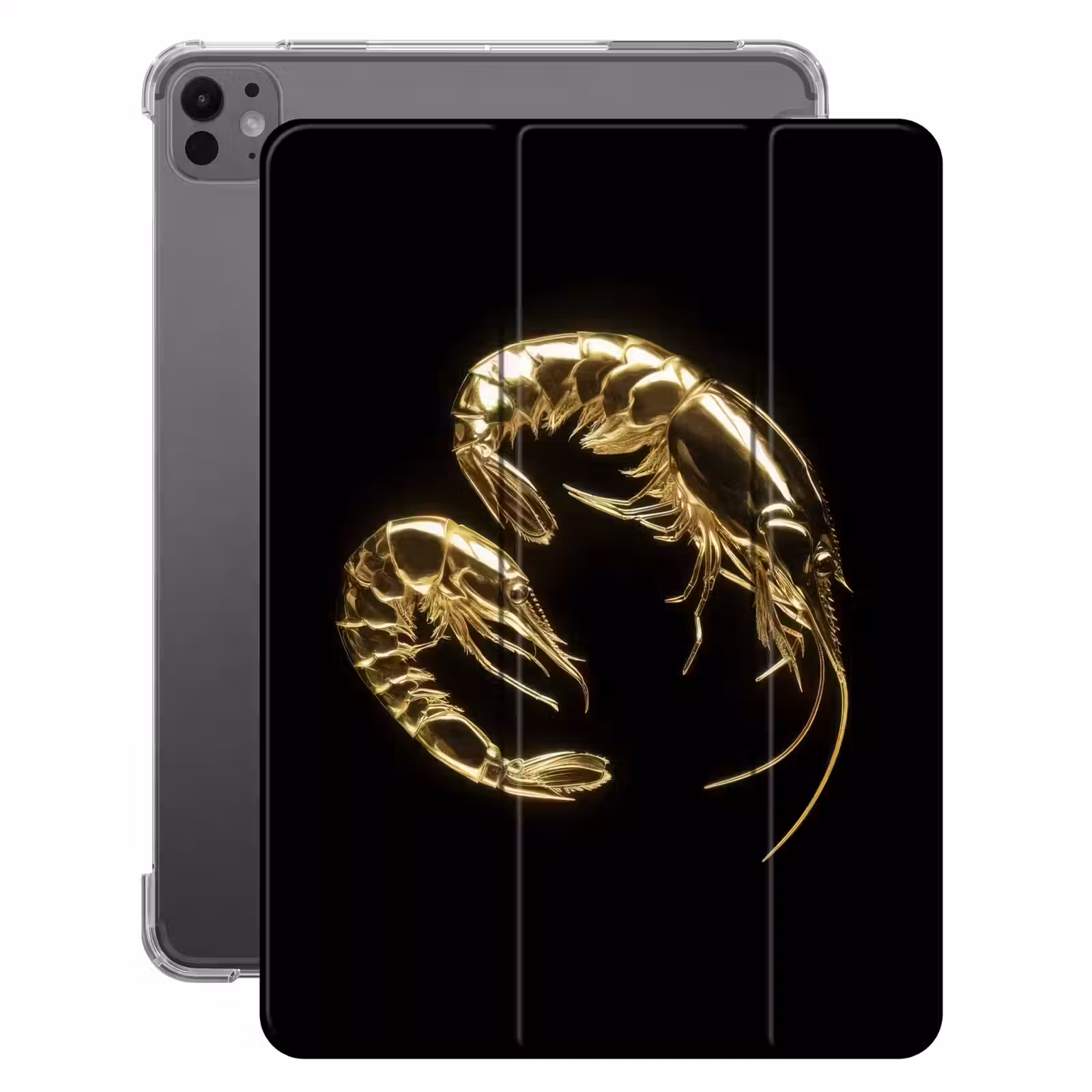iPad-Hülle - Shrimps - Schwarz - Gold - Tiere — 1