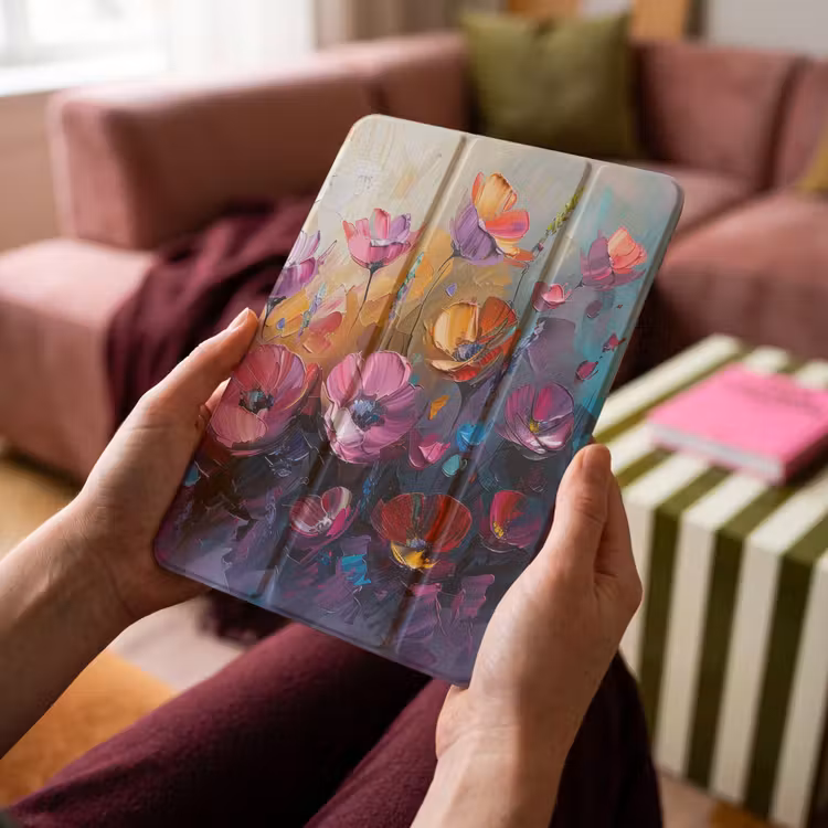 iPad-Hülle - Blumen - Lila - Farbenfroh - Handbemalt - Kunst — 4
