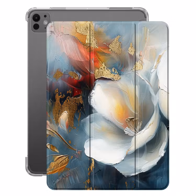 iPad-Hülle - Blumen - Weiß - Gold - Kunst - Abstrakt — 1