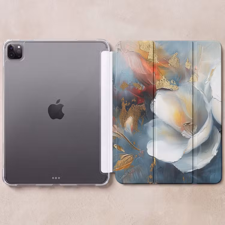 iPad-Hülle - Blumen - Weiß - Gold - Kunst - Abstrakt — 6