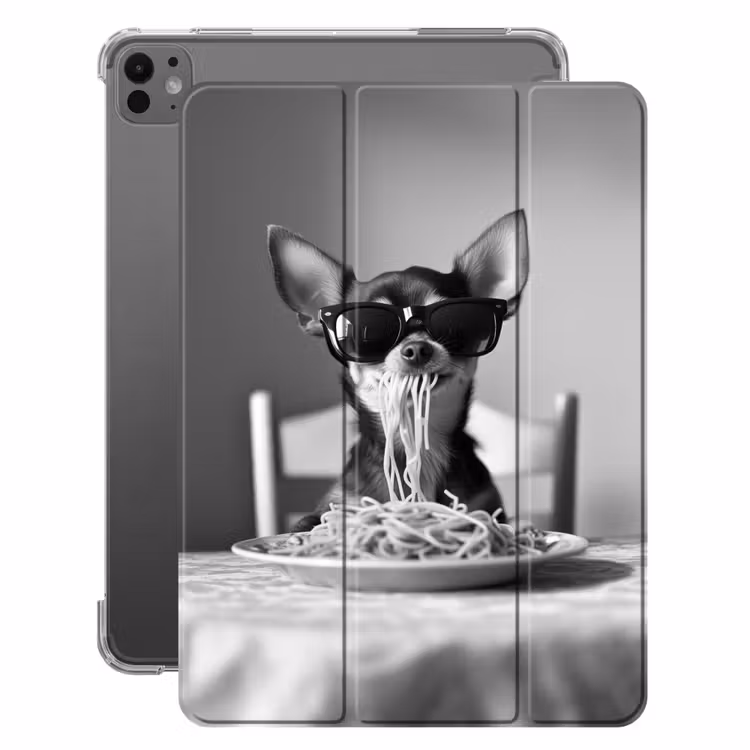 iPad-Hülle - Chihuahua - Hund - Sonnenbrille - Humorvoll - Schwarz - Weiß - Spaghetti — 1