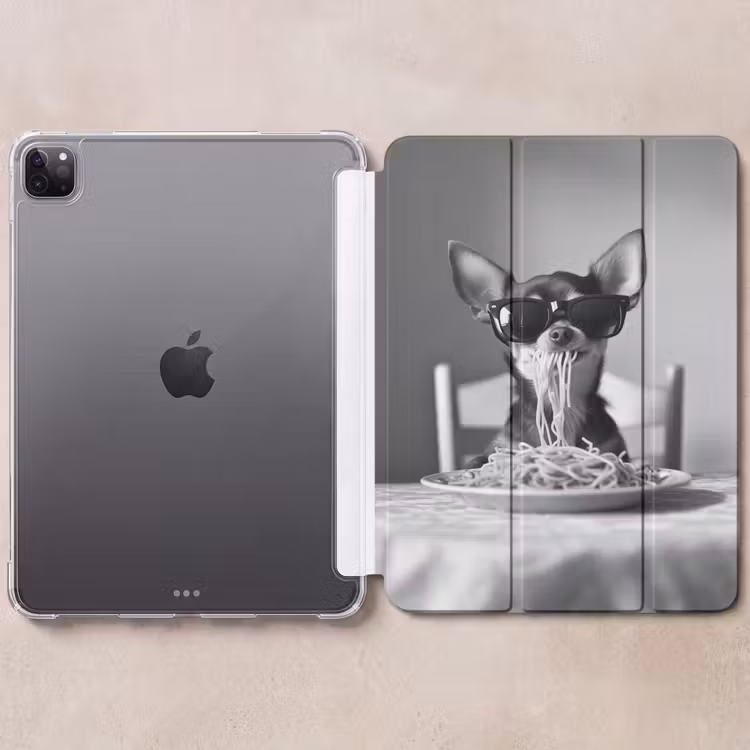 iPad-Hülle - Chihuahua - Hund - Sonnenbrille - Humorvoll - Schwarz - Weiß - Spaghetti — 6