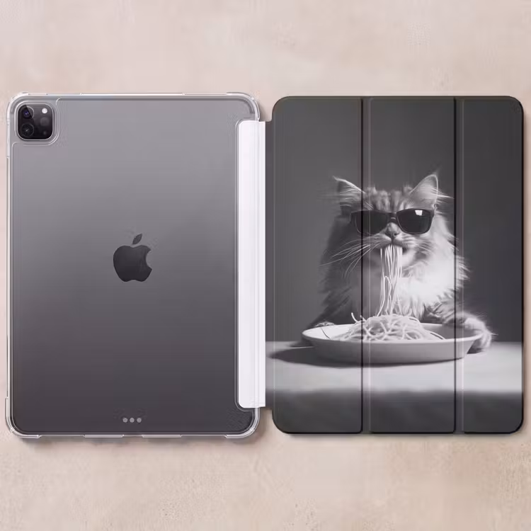 iPad-Hülle - Langhaarkatze - Sonnenbrille - Spaghetti - Humor - Schwarz - Weiß — 6