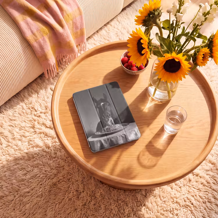 iPad-Hülle - Pferd - Teller - Pasta - Tischtuch - Schwarz und weiß - Tiere — 2