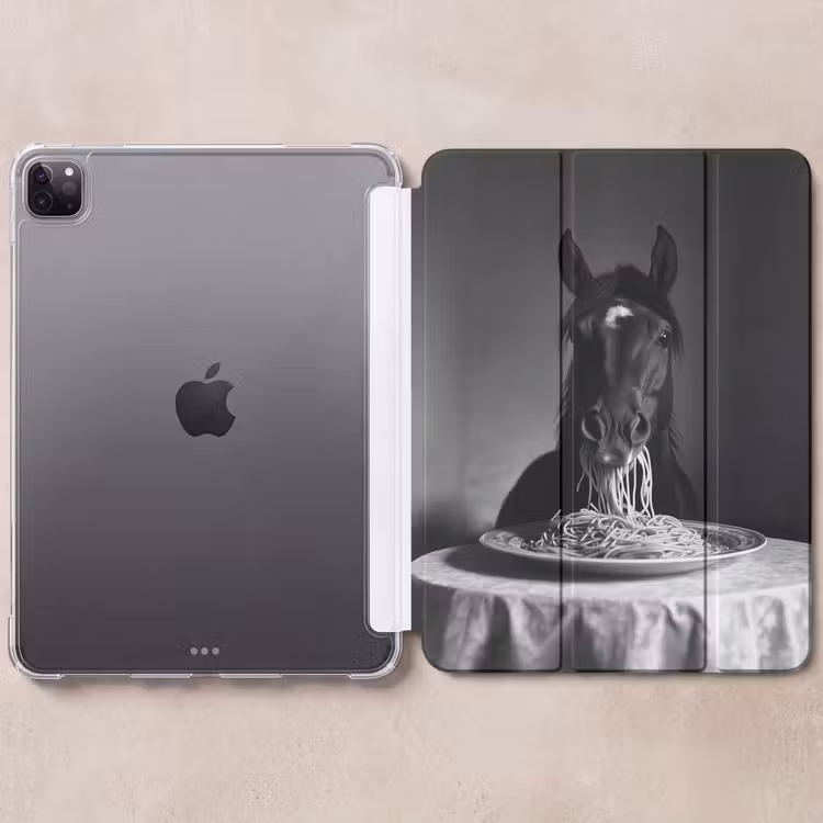 iPad-Hülle - Pferd - Teller - Pasta - Tischtuch - Schwarz und weiß - Tiere — 6