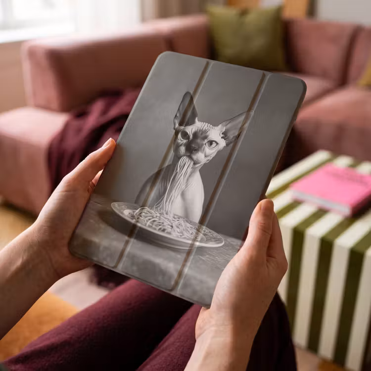 iPad-Hülle - Sphynx - Katze - Tiere - Humor - Spaghetti - Schwarz und Weiß — 4
