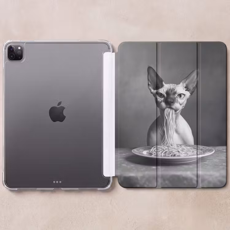 iPad-Hülle - Sphynx - Katze - Tiere - Humor - Spaghetti - Schwarz und Weiß — 6