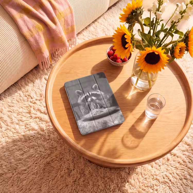 iPad-Hülle - Waschbär - Niedlich - Pasta - Tischtuch - Schwarz - Weiß — 2