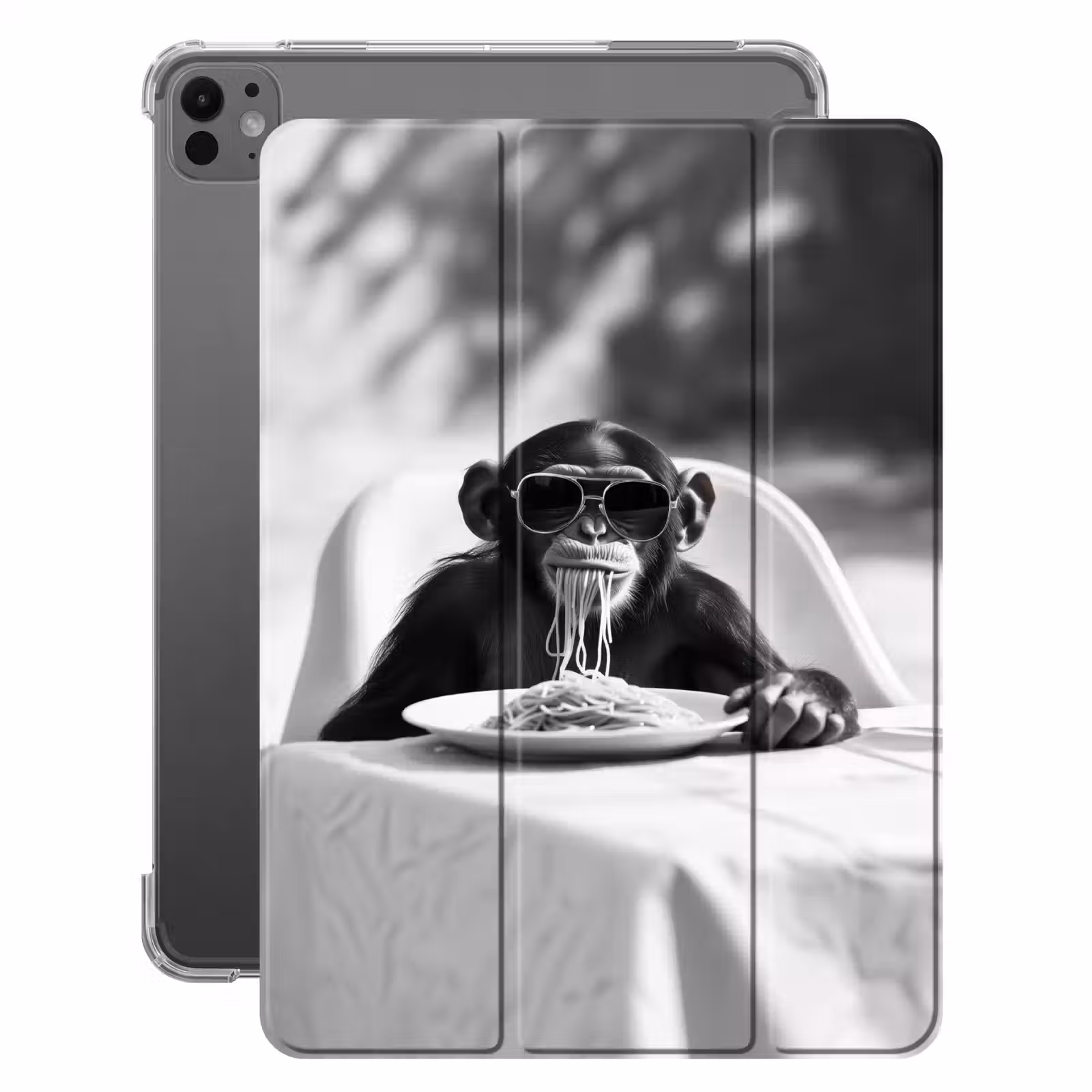 iPad-Hülle - Affe - Spaghetti - Sonnenbrille - Schwarz und weiß - Cool - Tier — 1
