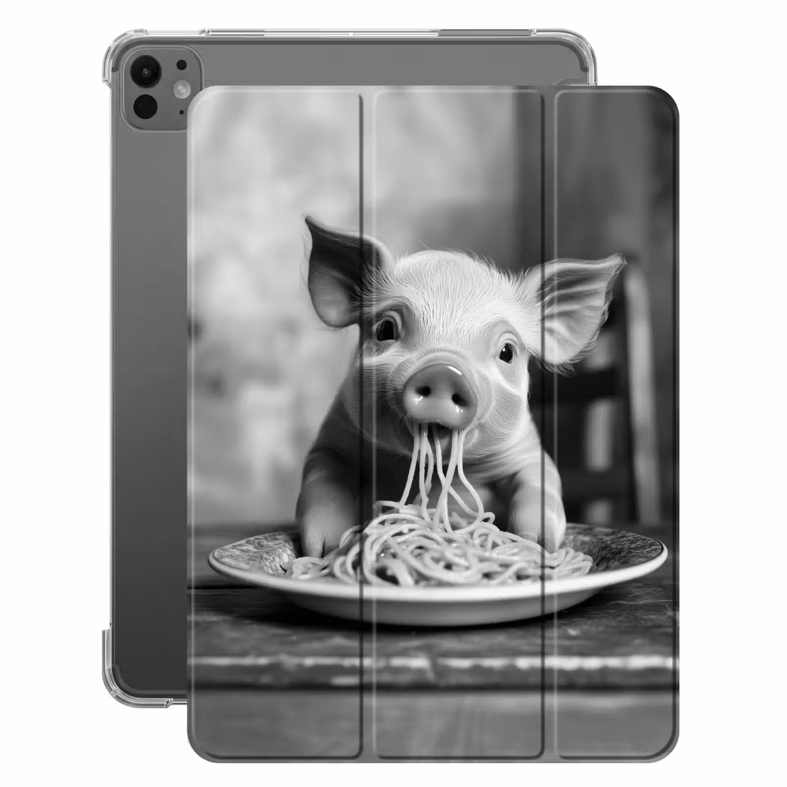 iPad-Hülle - Schwein - Niedlich - Spaghetti - Schwarz und weiß - Tier — 1