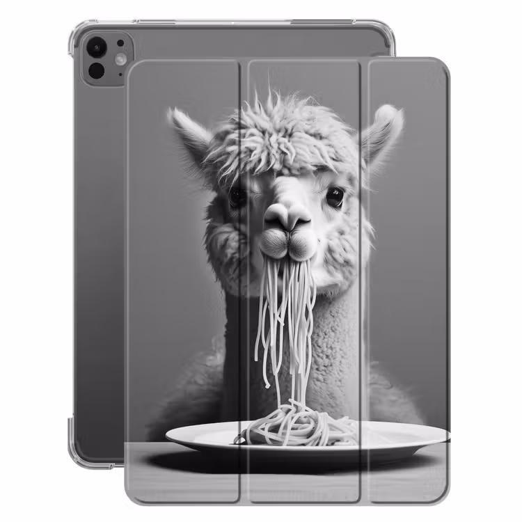 iPad-Hülle - Alpaka - Nudeln - Schwarz - Weiß - Lustig - Tiere — 1