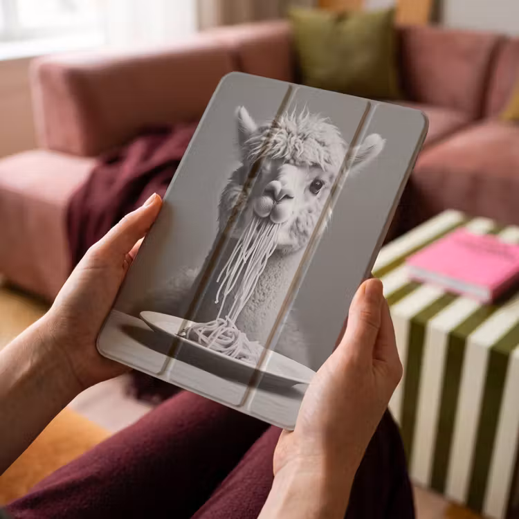iPad-Hülle - Alpaka - Nudeln - Schwarz - Weiß - Lustig - Tiere — 4