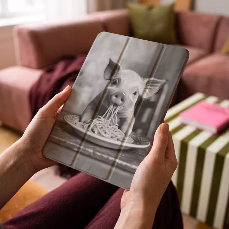 iPad-Hülle - Schwein - Niedlich - Spaghetti - Schwarz und weiß - Tier — 4
