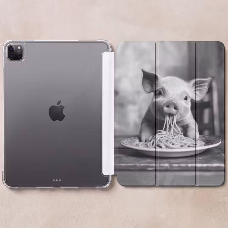 iPad-Hülle - Schwein - Niedlich - Spaghetti - Schwarz und weiß - Tier — 6