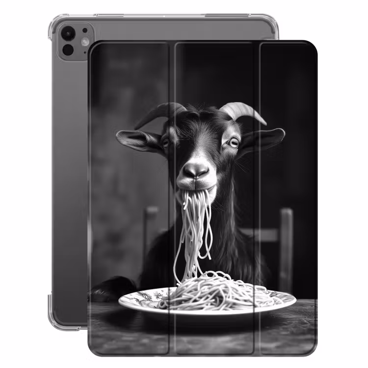 iPad-Hülle - Ziege - Teller - Spaghetti - Schwarz und weiß — 1