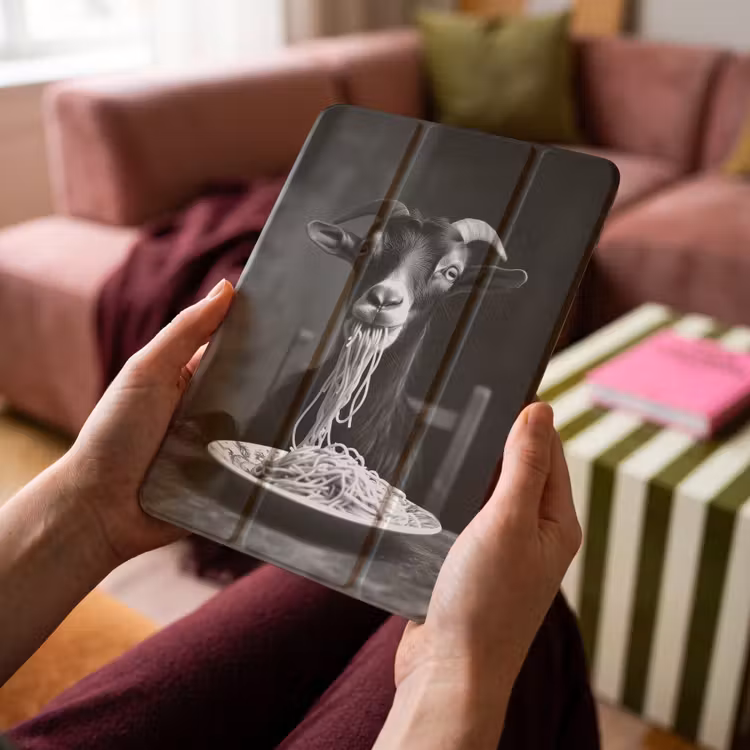 iPad-Hülle - Ziege - Teller - Spaghetti - Schwarz und weiß — 4