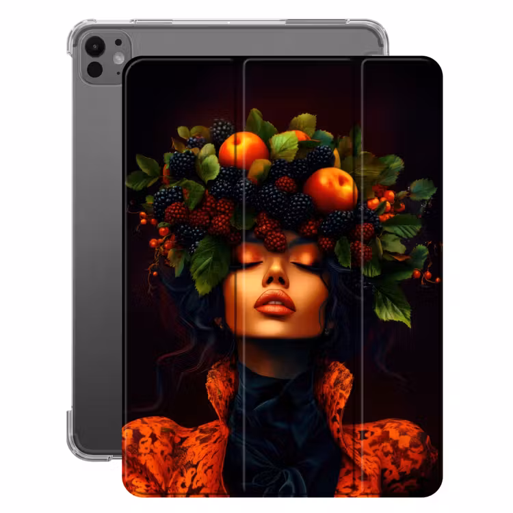 iPad-Hülle - Frau - Schwarz - Beeren - Äpfel — 1