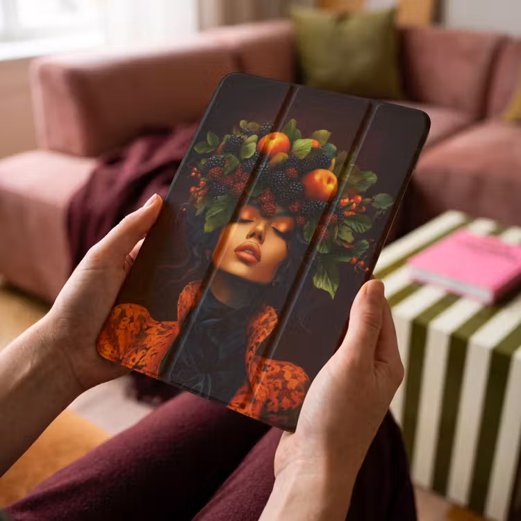 iPad-Hülle - Frau - Schwarz - Beeren - Äpfel — 4