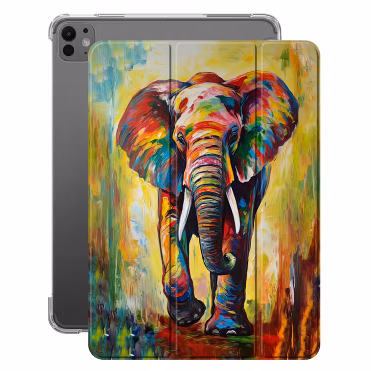 iPad-Hülle - Elefant - Kunst - Malerei - Tiere - Regenbogen — 1