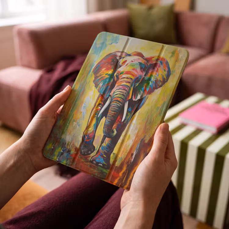 iPad-Hülle - Elefant - Kunst - Malerei - Tiere - Regenbogen — 4