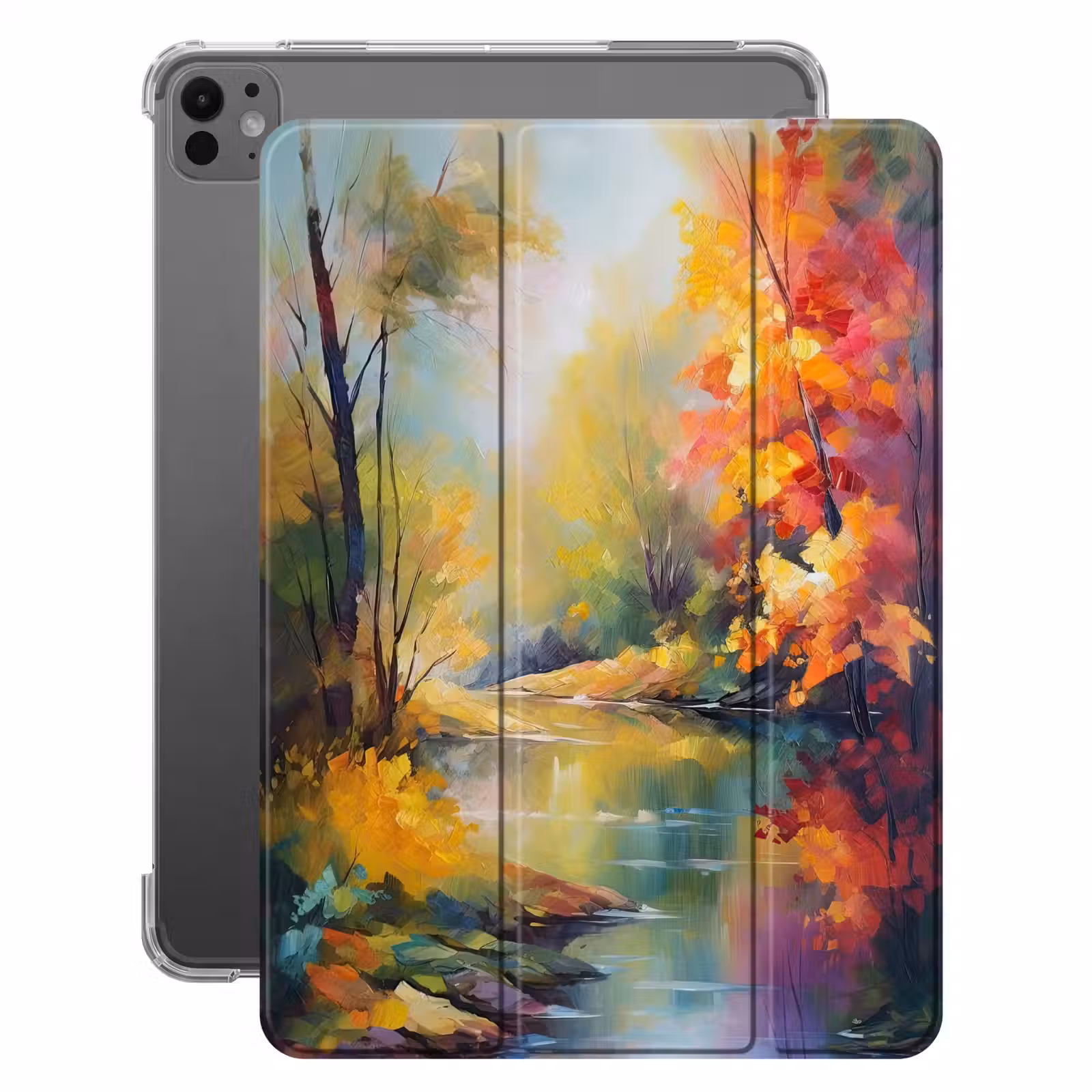 iPad-Hülle - Landschaft - Ölgemälde - Fluss - Farbenfroh — 1