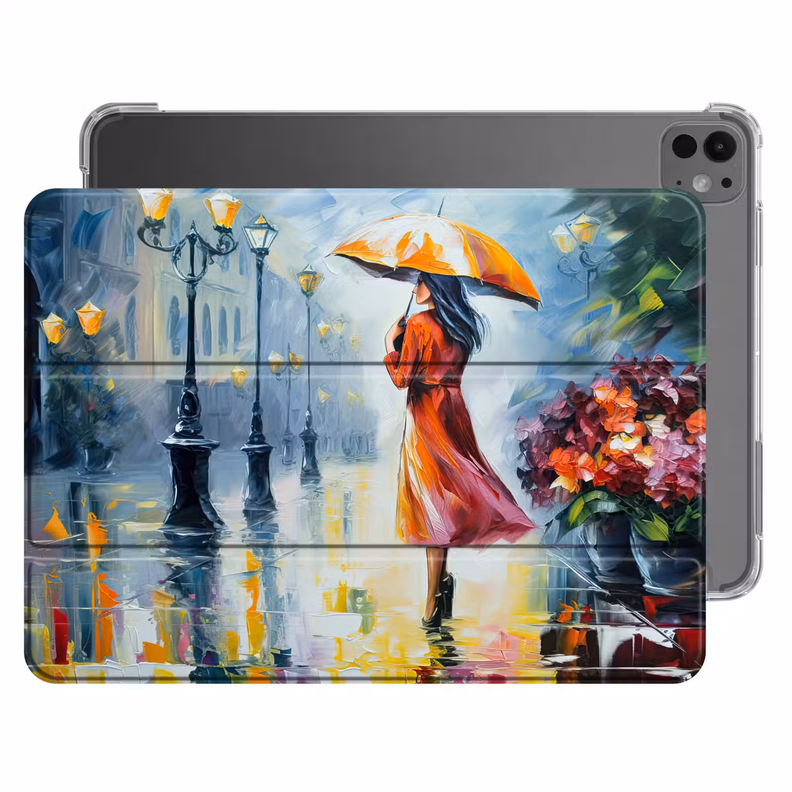 iPad-Hülle - Ölgemälde - Regenschirm - Frau - Straße - Kunst — 1
