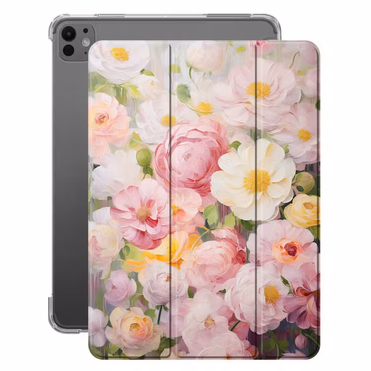 iPad-Hülle - Blumen - Rosa - Botanisch - Kunst - Acrylfarbe — 1