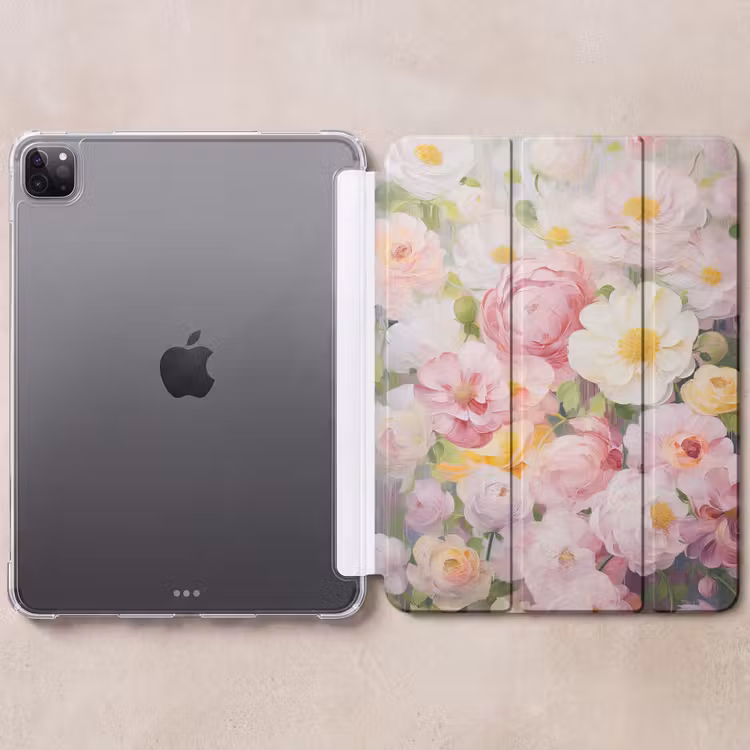 iPad-Hülle - Blumen - Rosa - Botanisch - Kunst - Acrylfarbe — 6